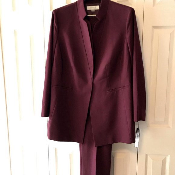 NEW Tahari Plus Double Star Neck Burgundy Pantsuit - Picture 6 of 12
